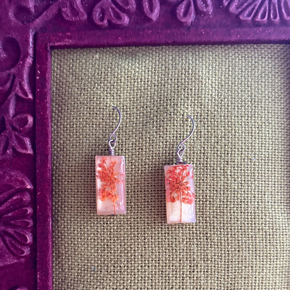 Chic Orange Botanical Rectangular Earrings - image 2